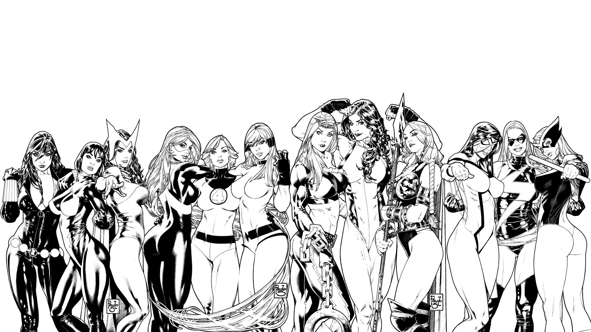 black and white marvel wallpaper,social group,cartoon,crowd,human,illustration