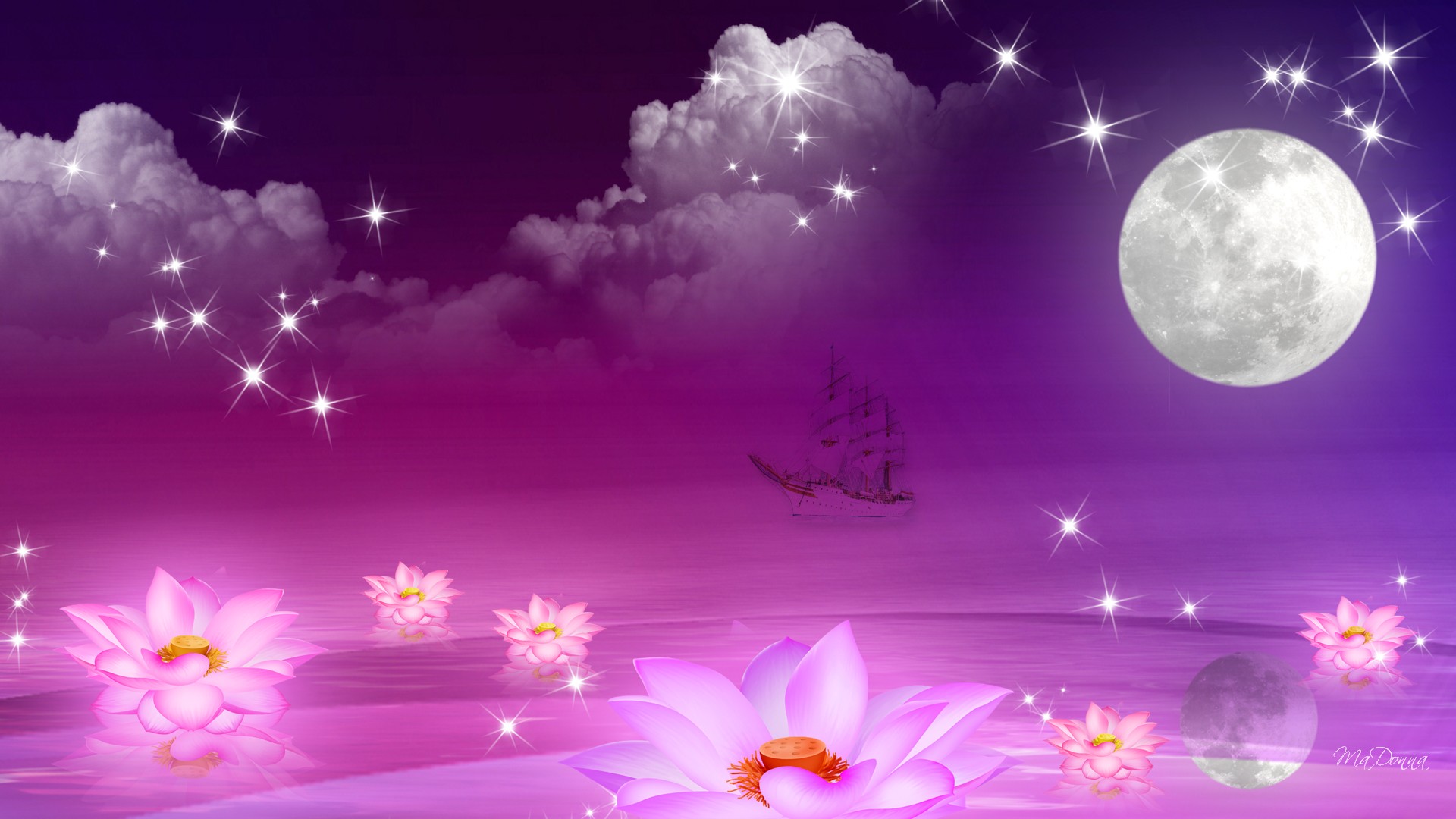 夢の夜の壁紙,空,紫の,バイオレット,光,ピンク