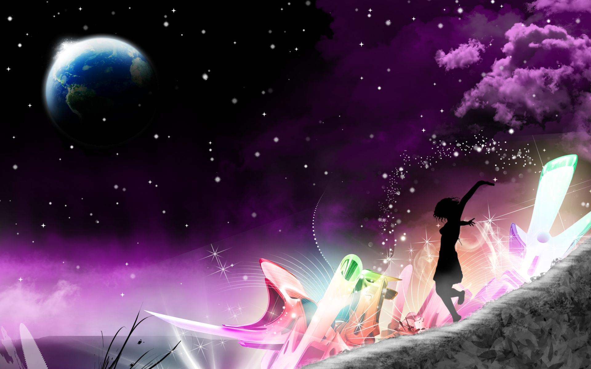dream night wallpaper,sky,light,graphic design,space,anime