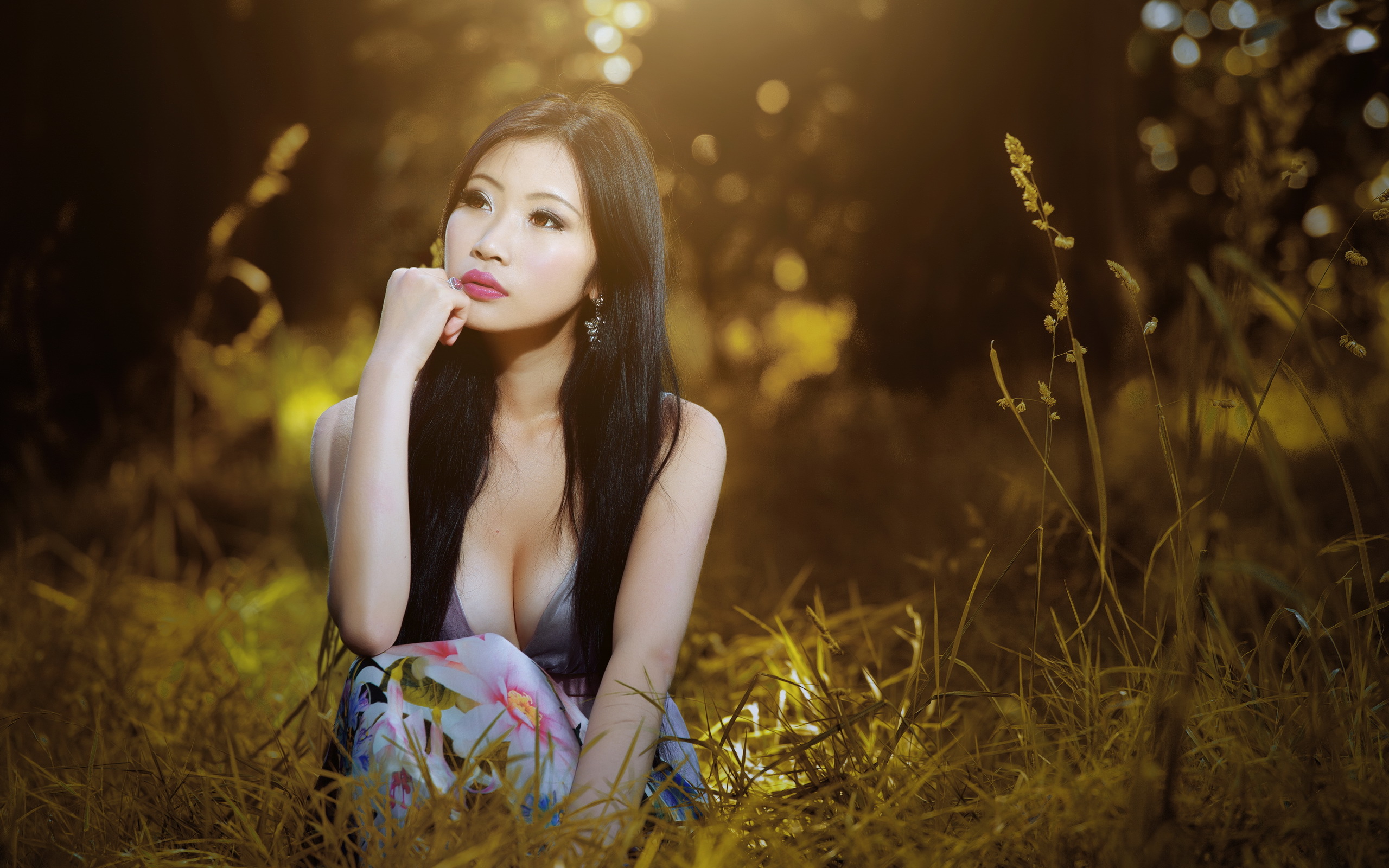 fond d'écran de femmes asiatiques,cheveux,la nature,beauté,herbe,lumière