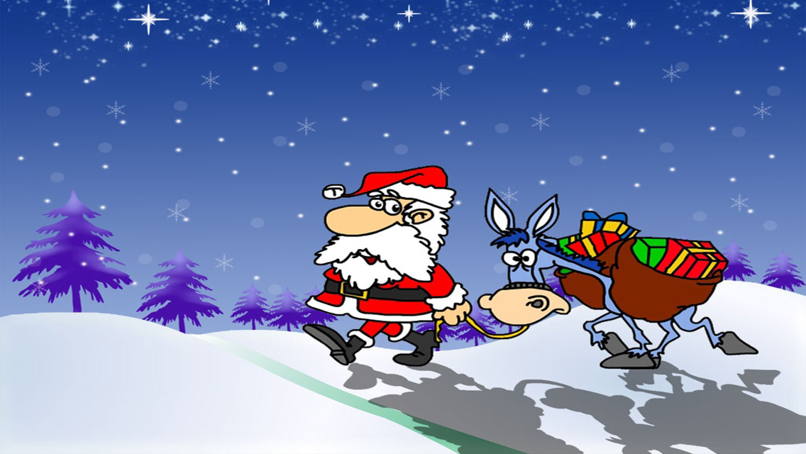 funny christmas wallpaper,santa claus,animated cartoon,cartoon,christmas eve,fictional character