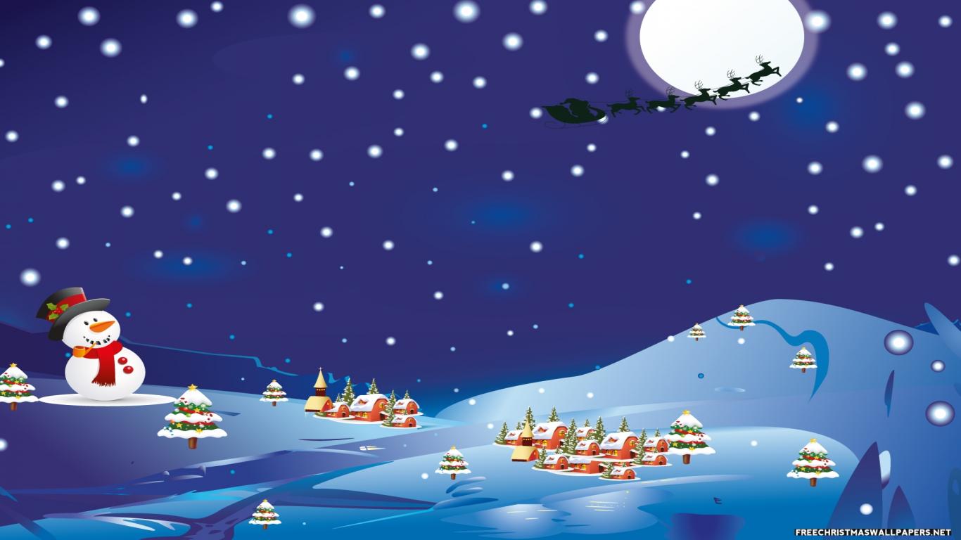 weihnachtstapete 1366x768,heiligabend,karikatur,illustration,himmel,weihnachtsmann