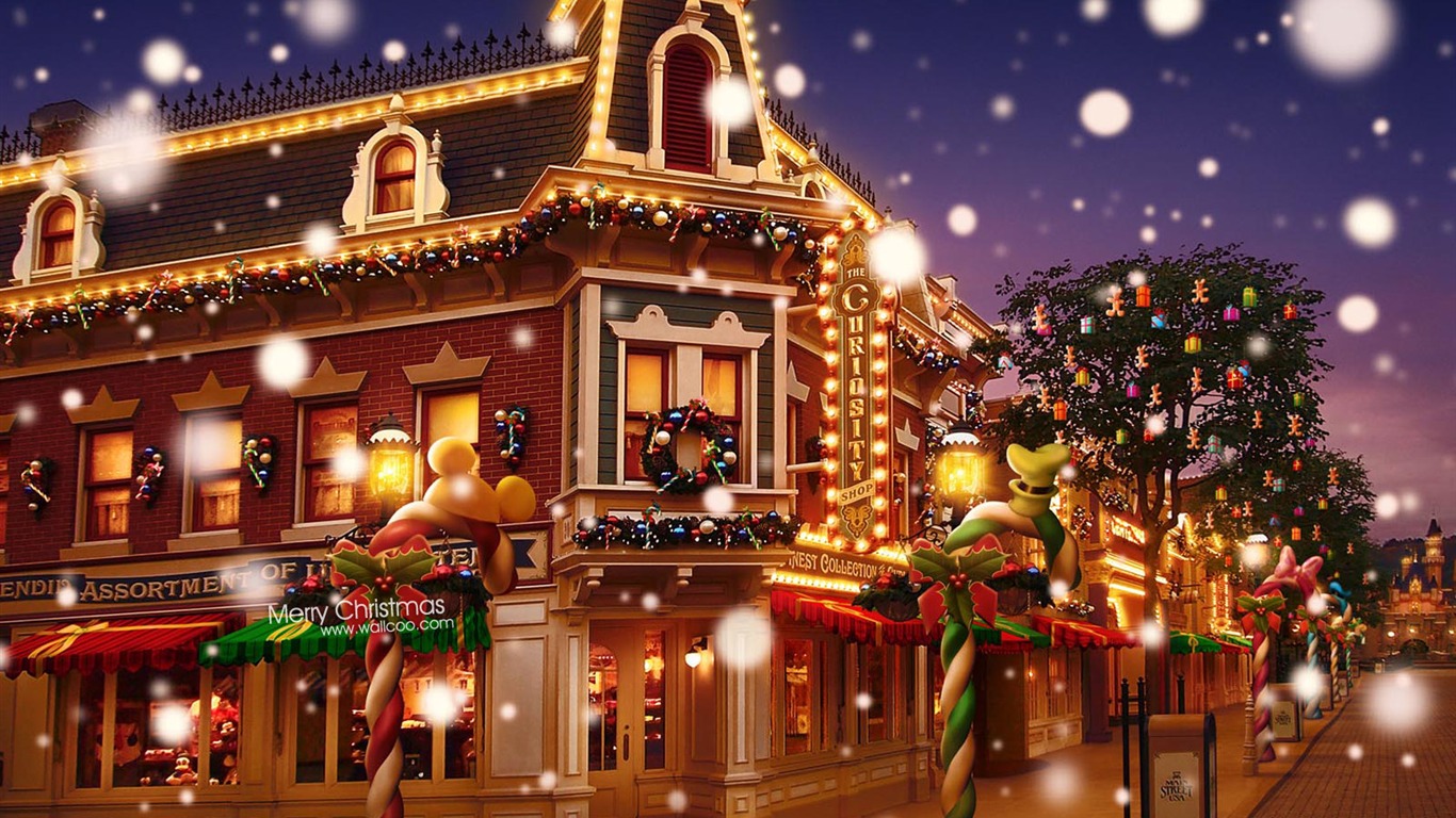 navidad fondo de pantalla 1366x768,navidad,decoración navideña,encendiendo,arquitectura,edificio