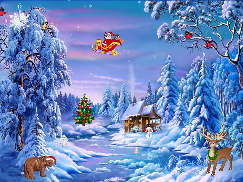 free animated christmas wallpaper,winter,christmas eve,frost,tree,animated cartoon