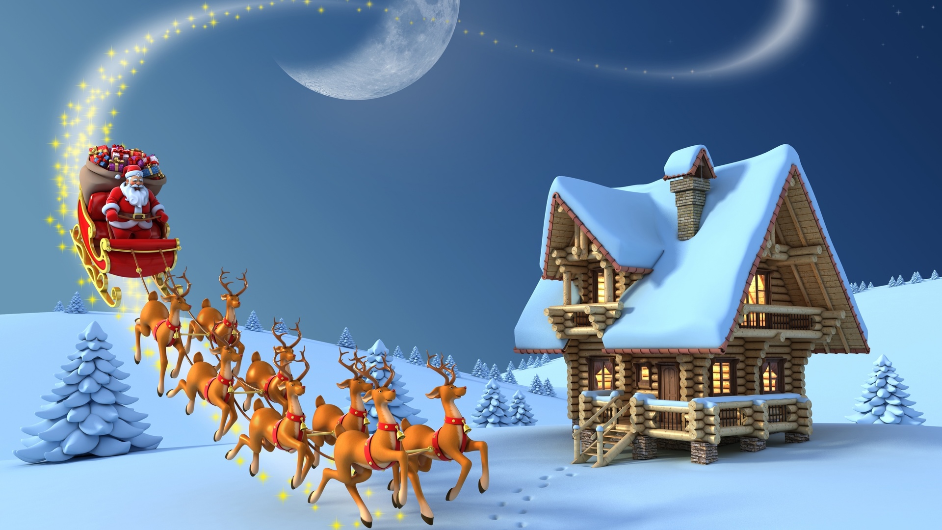 christmas wallpaper 1080p,santa claus,reindeer,winter,christmas,christmas eve