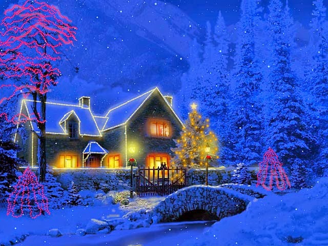 무료 애니메이션 크리스마스 벽지,겨울,눈,집,조명,크리스마스 이브