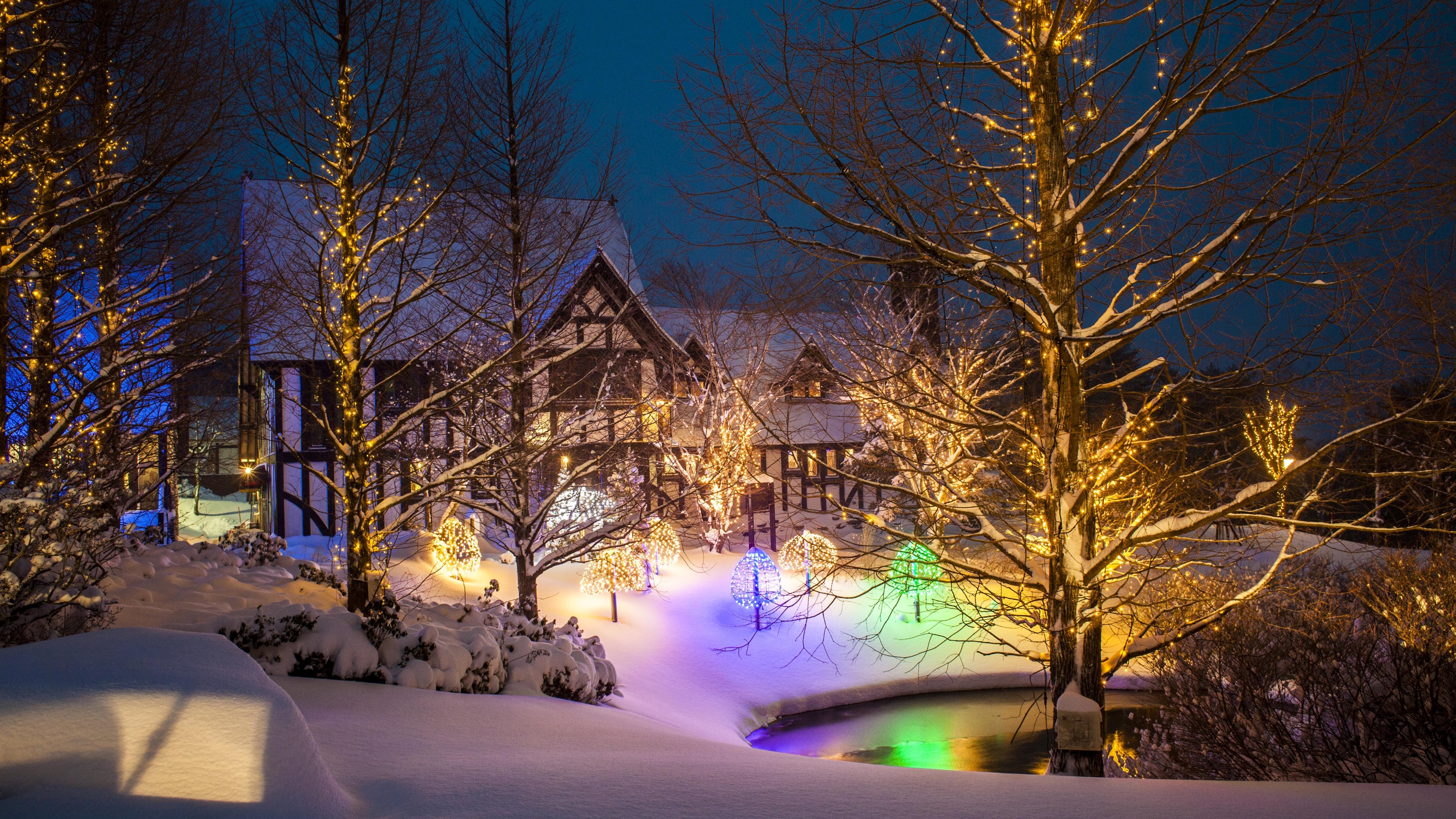 クリスマスの壁紙1080p,雪,冬,自然,点灯,家