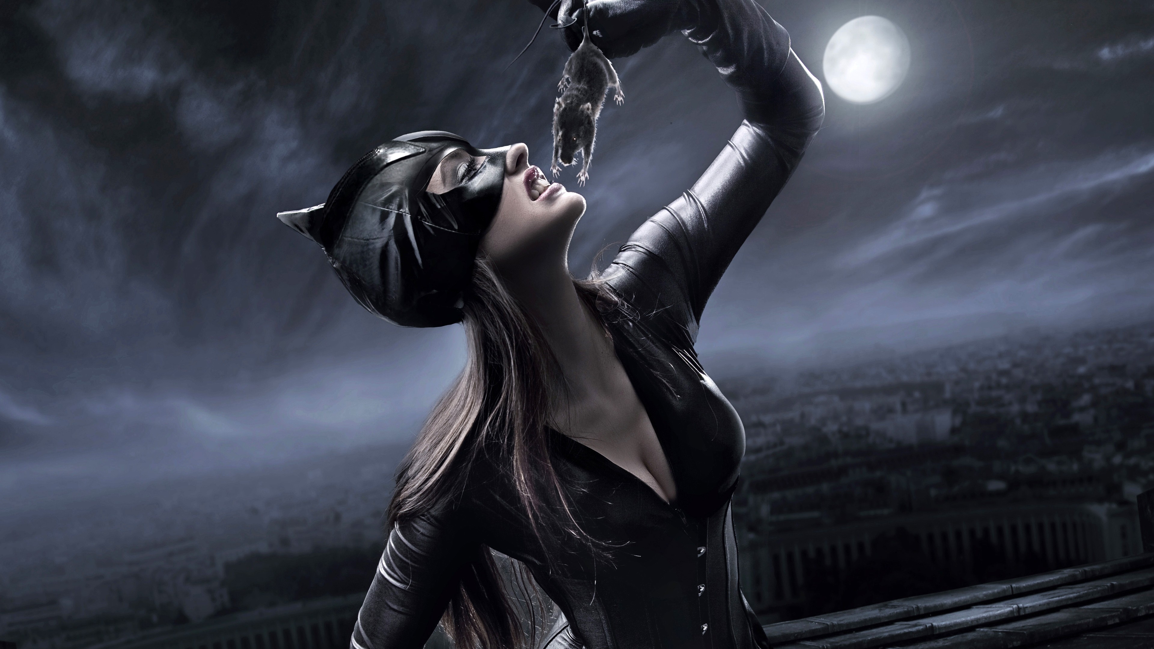 catwoman fond d'écran hd,oeuvre de cg,la photographie,ténèbres,compositing numérique,noir et blanc