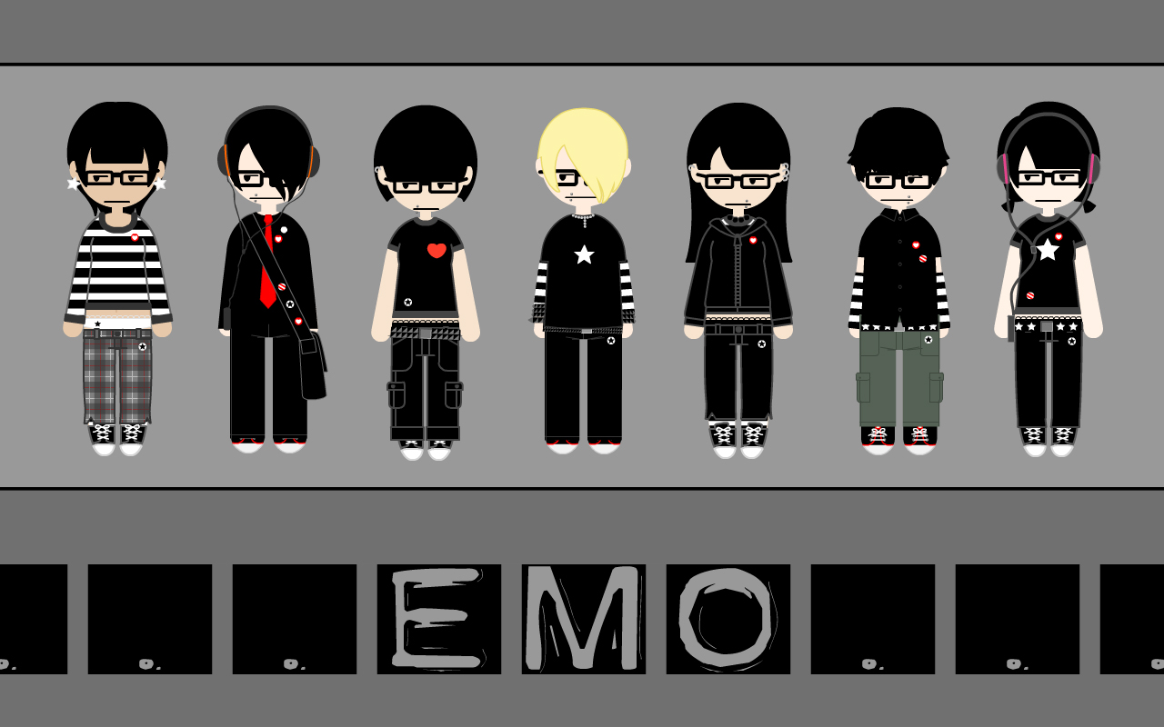 emo band fondos de pantalla,dibujos animados,fuente,ilustración,cabello negro,animación