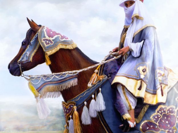 fondo de pantalla chica árabe,caballo,tachuela