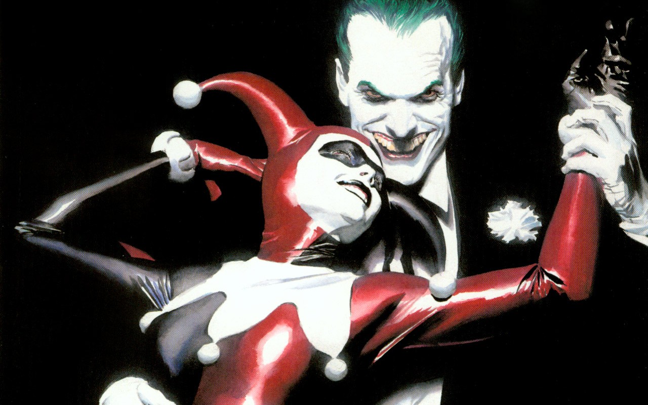 joker e harley quinn hd wallpaper,supercattivo,personaggio fittizio,harley quinn,cartone animato,burlone