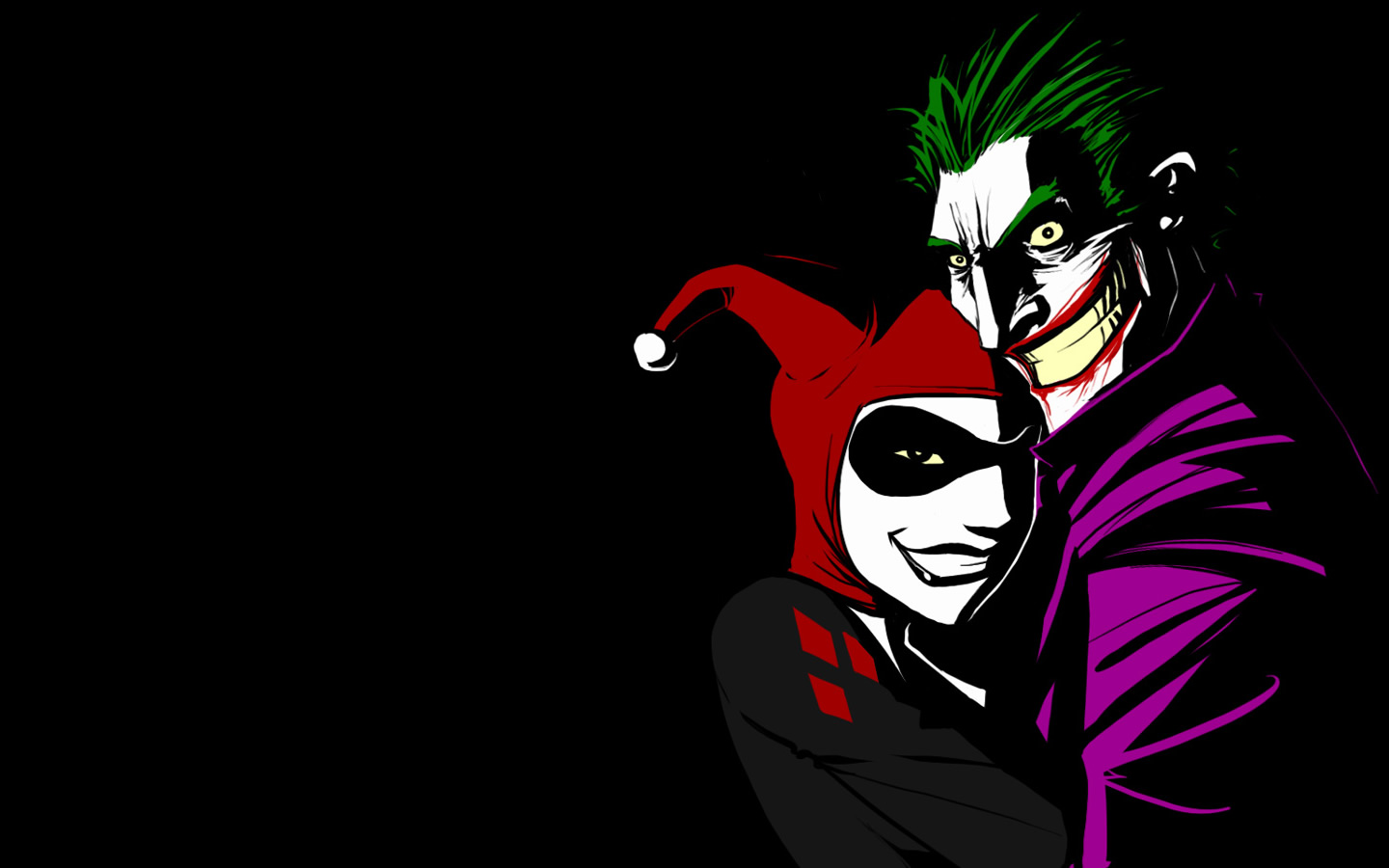 joker harley fondo de pantalla,personaje de ficción,supervillano,bufón,ilustración,hombre murciélago