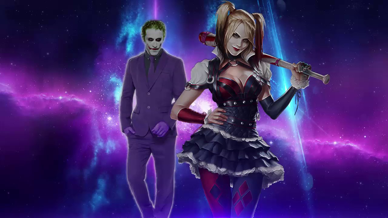 fond d'écran joker harley,violet,violet,oeuvre de cg,personnage fictif,espace