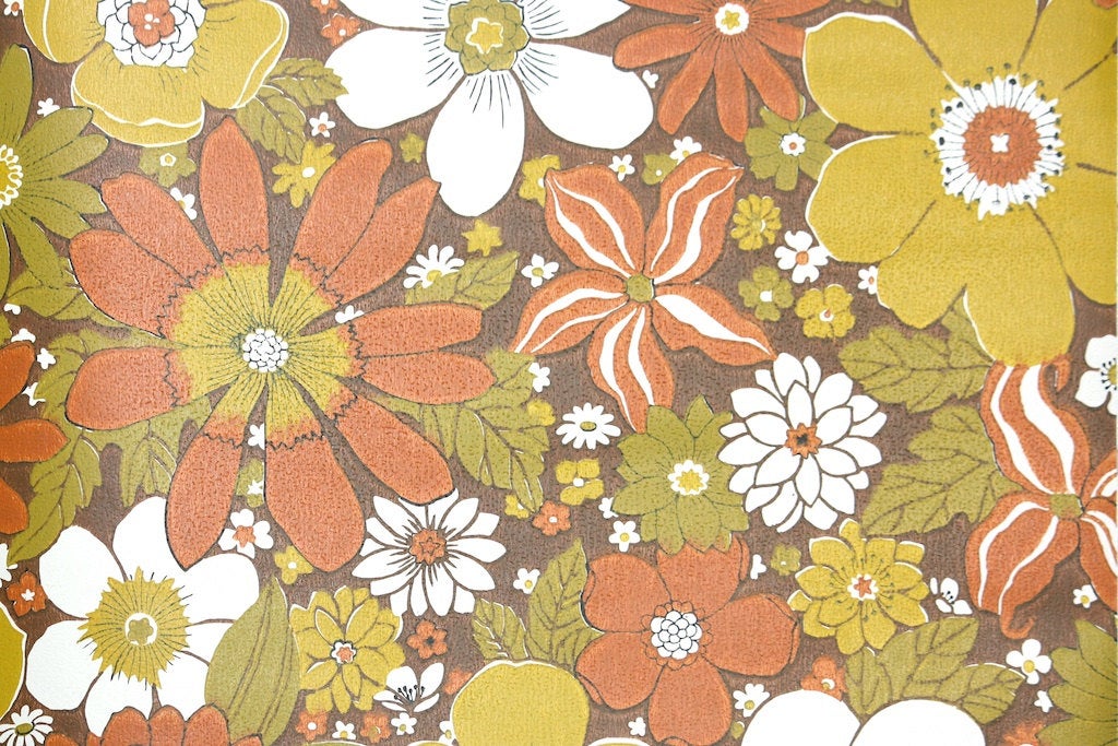 papier peint rétro des années 70,fleur,fleurs sauvages,art floral,modèle,plante