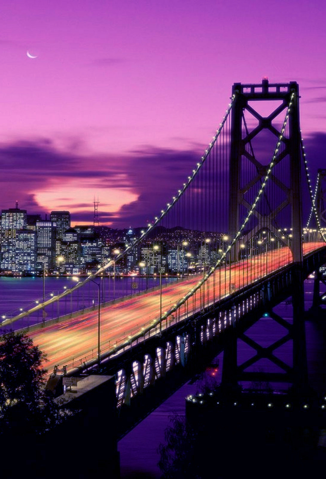 california fondo de pantalla para iphone,puente,cielo,puente colgante,púrpura,paisaje urbano