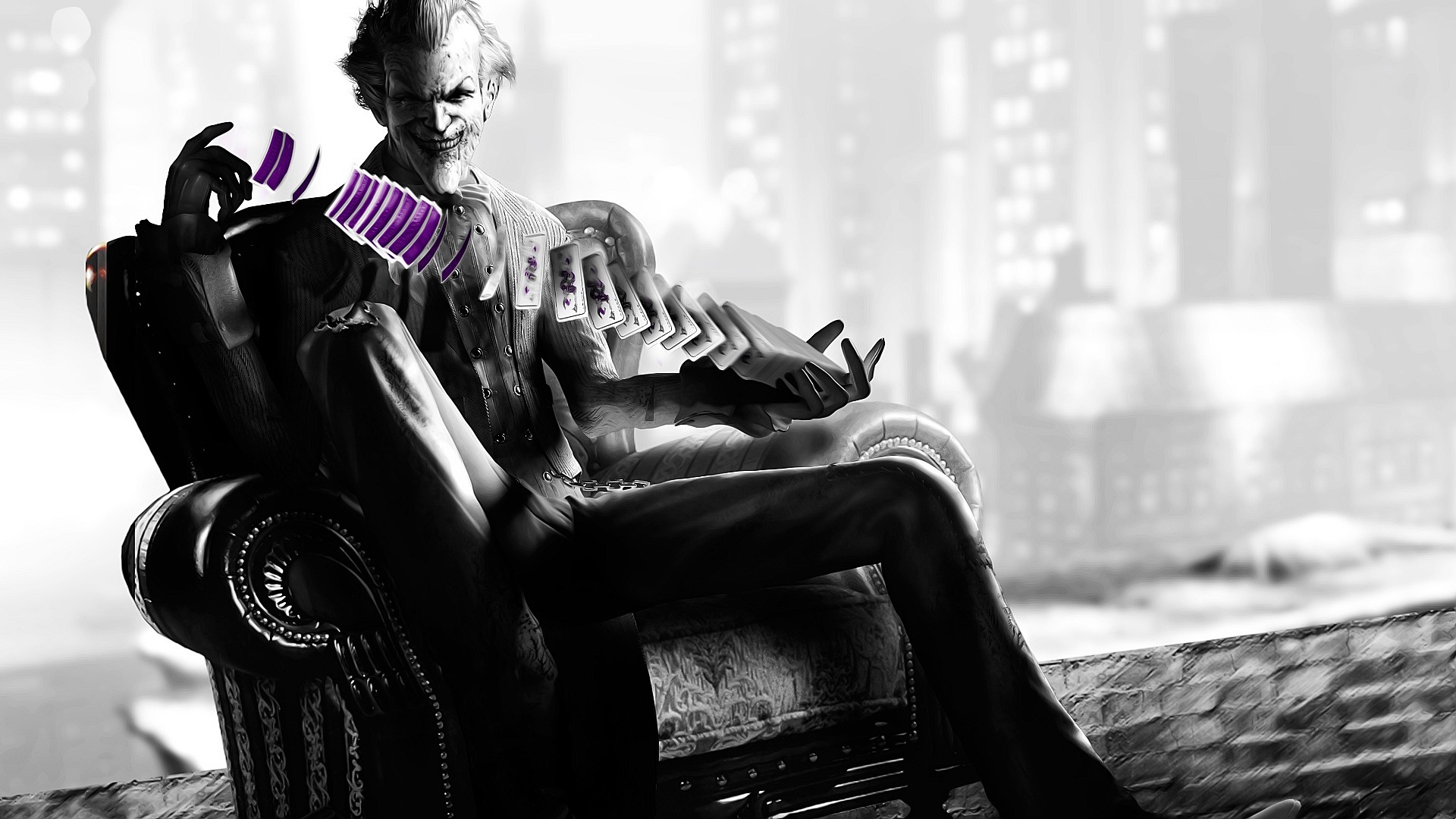 joker wallpaper 1920x1080,black,sitting,black and white,monochrome,furniture