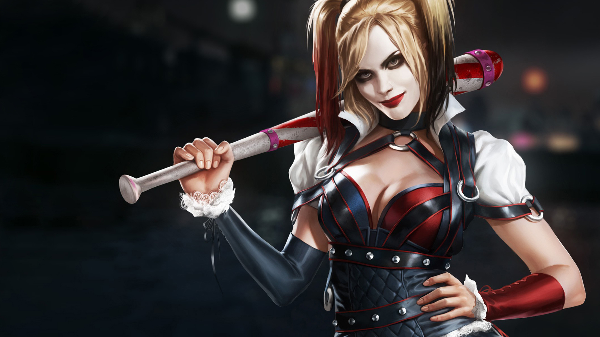 carta da parati harley quinn 1920x1080,personaggio fittizio,abbigliamento in lattice,supercattivo,cg artwork,harley quinn