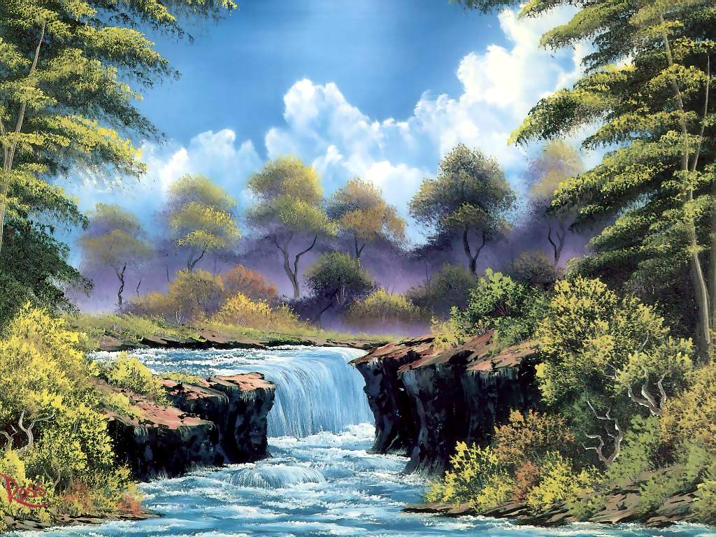 bob ross wallpaper,natural landscape,nature,body of water,water resources,watercourse