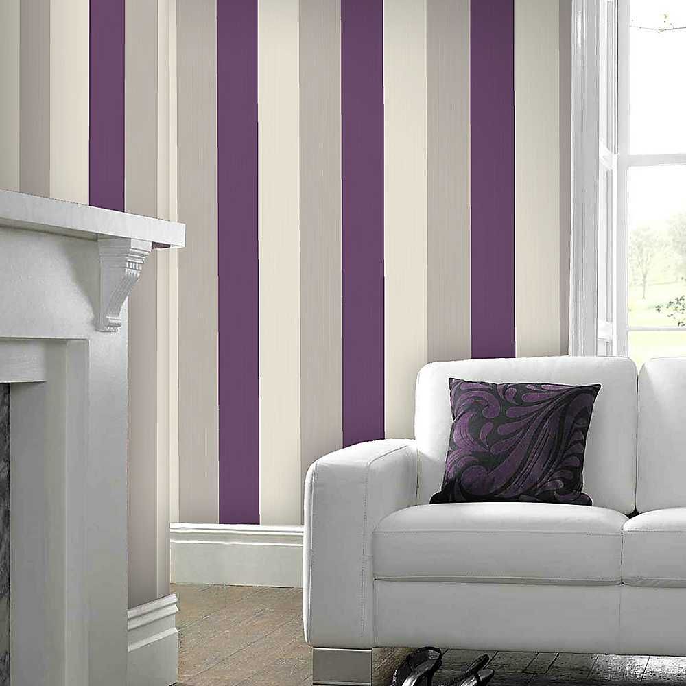 papier peint rayé blanc gris,violet,design d'intérieur,chambre,rideau,mur