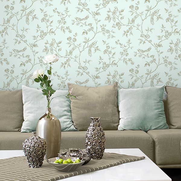 duck egg blue and grey wallpaper,living room,wall,wallpaper,room,interior design