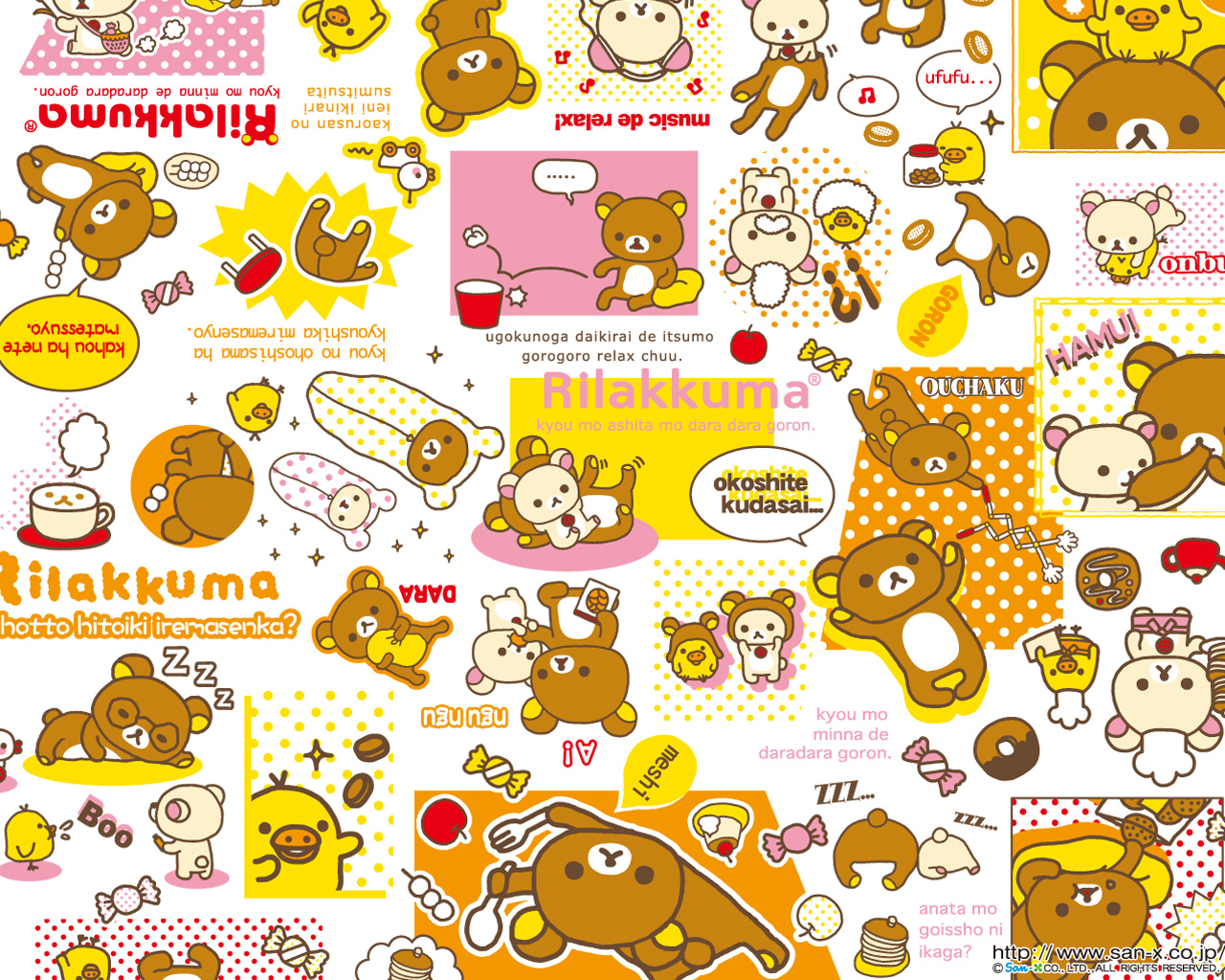 rilakkuma desktop hintergrund,gelb,text,karikatur,muster,design