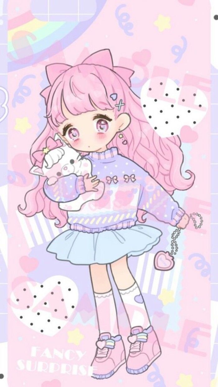 Kawaii Cute Wallpaper Cartoon Pink Anime Illustration Clip Art Wallpaperuse