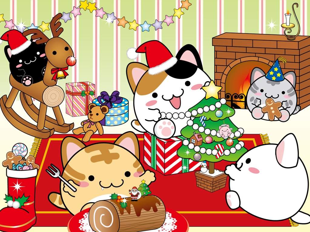 kawaii navidad fondo de pantalla,dibujos animados,clipart,nochebuena,gráficos,ilustración