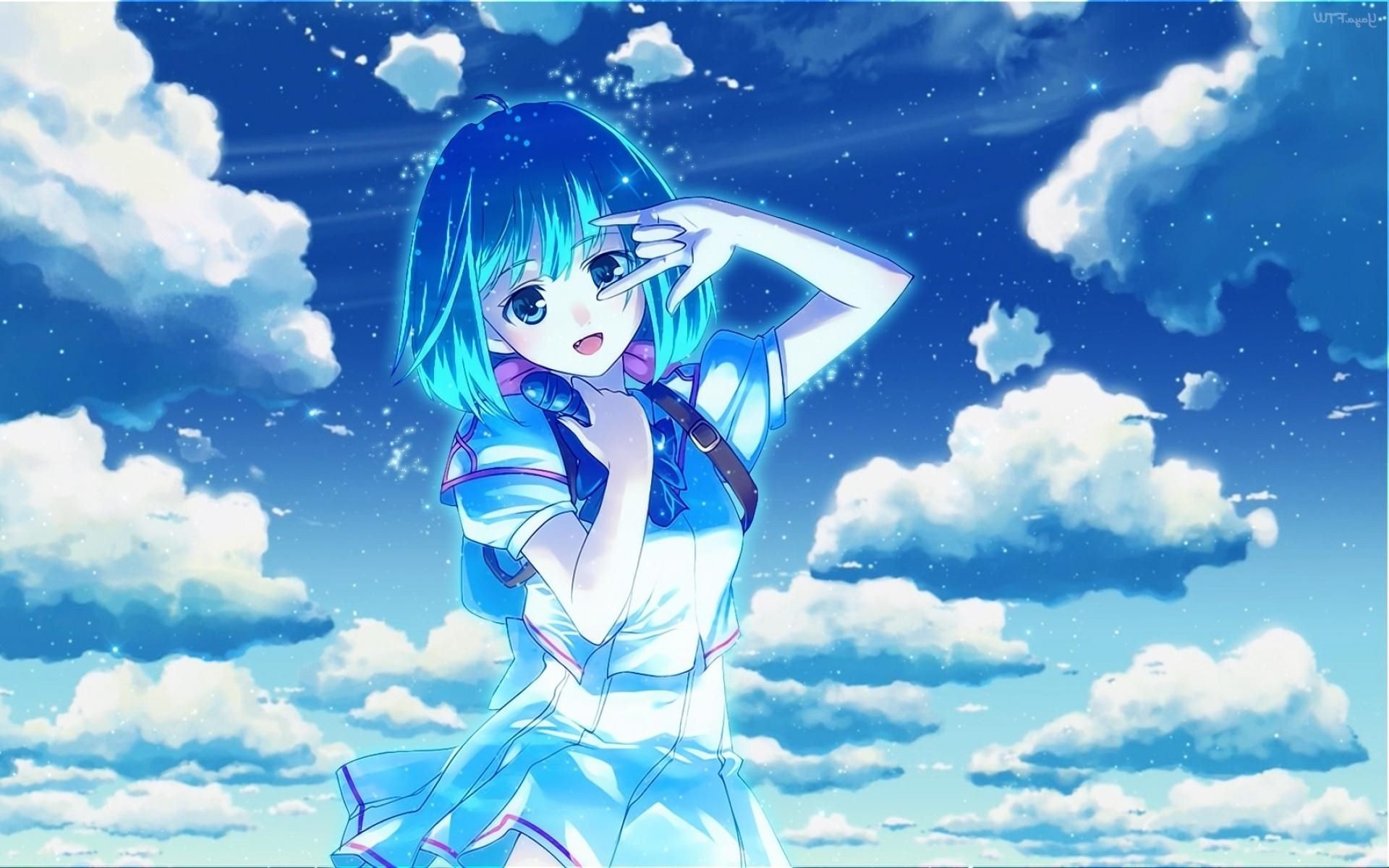 fond d'écran kawaii hd,ciel,anime,oeuvre de cg,dessin animé,nuage