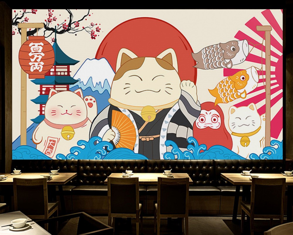 carta da parati gatto sushi,cartone animato,arte,design,sfondo,illustrazione