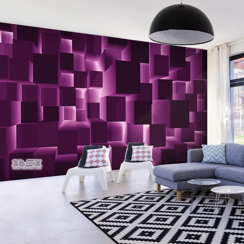 optische täuschung tapete für wände,lila,violett,wand,wohnzimmer,innenarchitektur