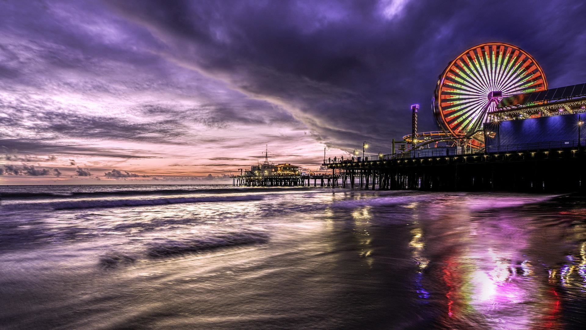 santa monica wallpaper,ferris wheel,sky,landmark,cloud,tourist attraction