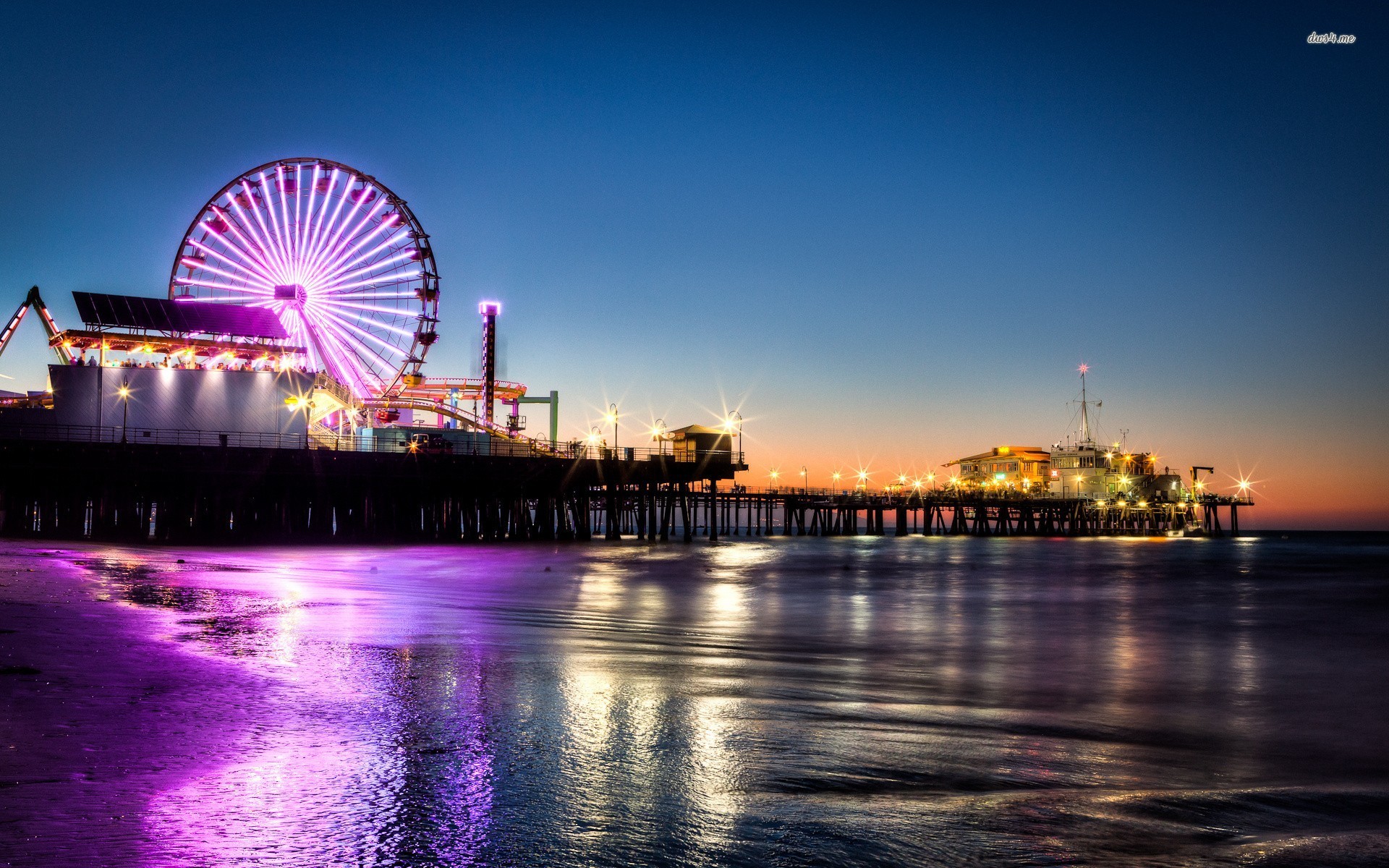 carta da parati santa monica,ruota panoramica,notte,attrazione turistica,cielo,riflessione