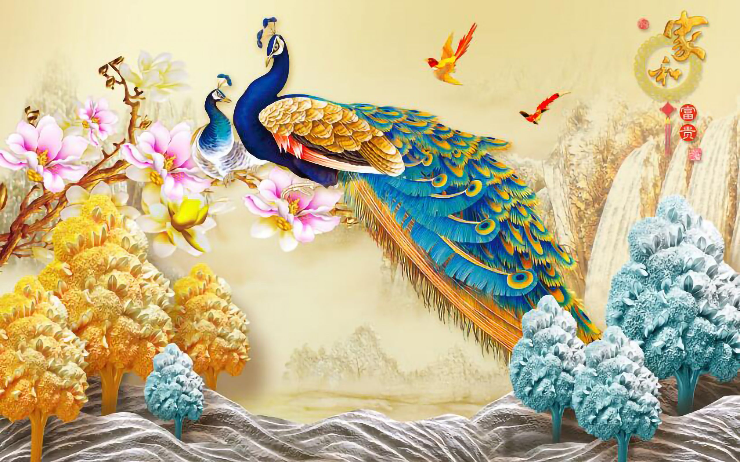 pavo real fondo de pantalla 3d,pavo real,pluma,arte,planta,ilustración