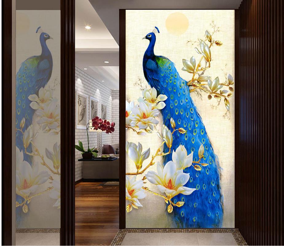 peacock 3d wallpaper,peafowl,modern art,wall,painting,mural