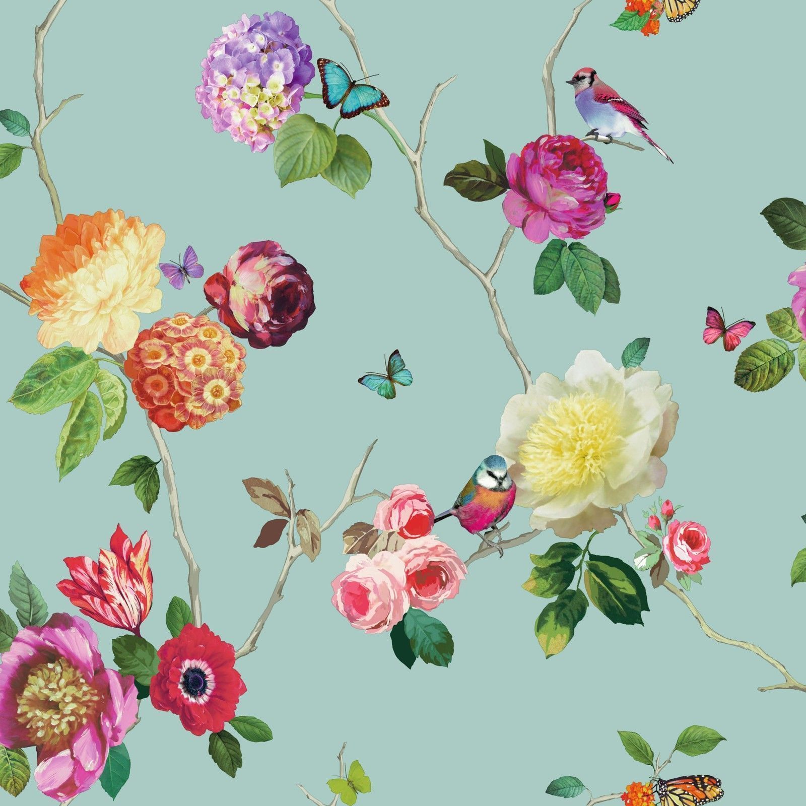 bird butterfly wallpaper,pattern,flower,prickly rose,floral design,wallpaper