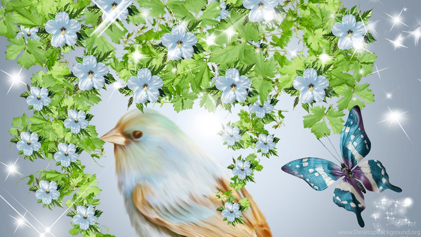 bird butterfly wallpaper,blue,bird,plant,flower,spring