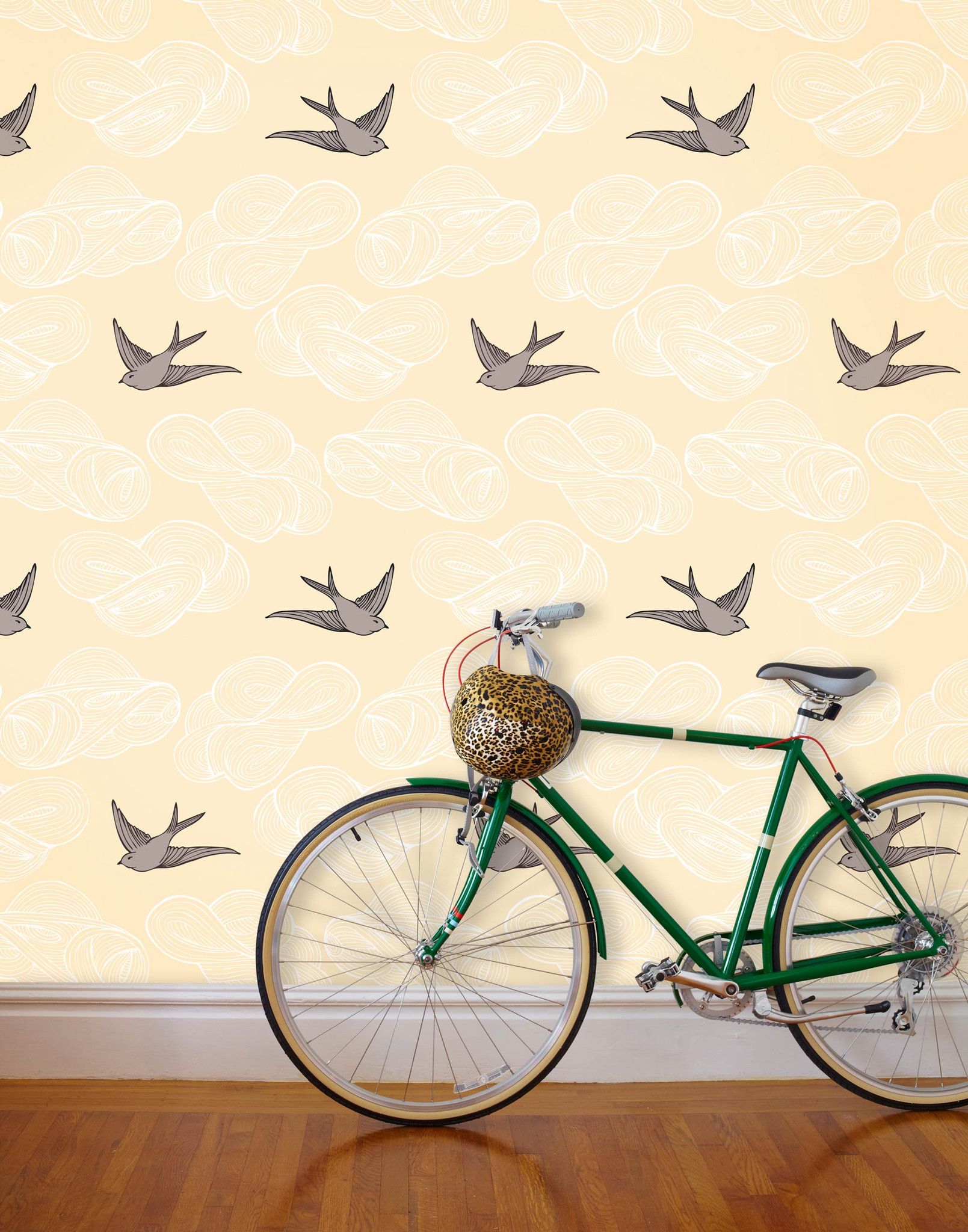 modern bird wallpaper,wall,bicycle,vehicle,design,bicycle wheel