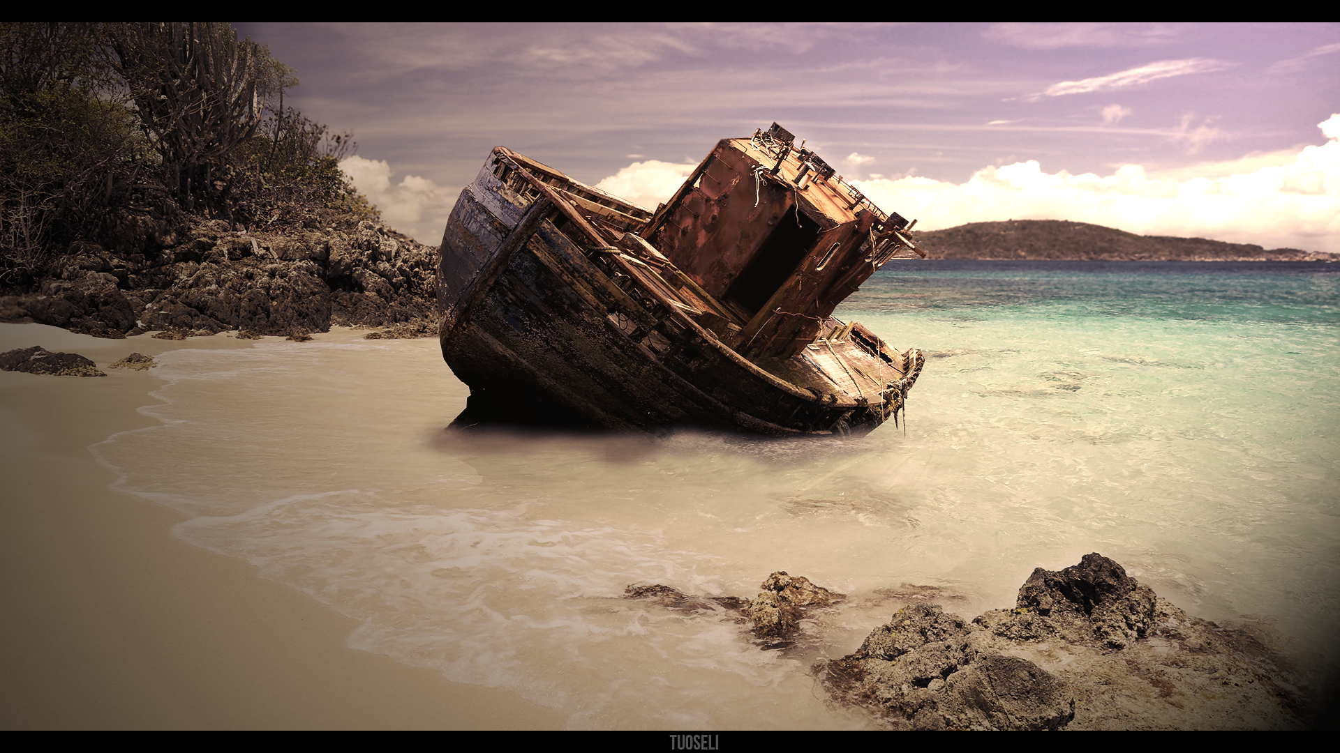 shipwreck wallpaper,nature,rock,natural landscape,sky,sea