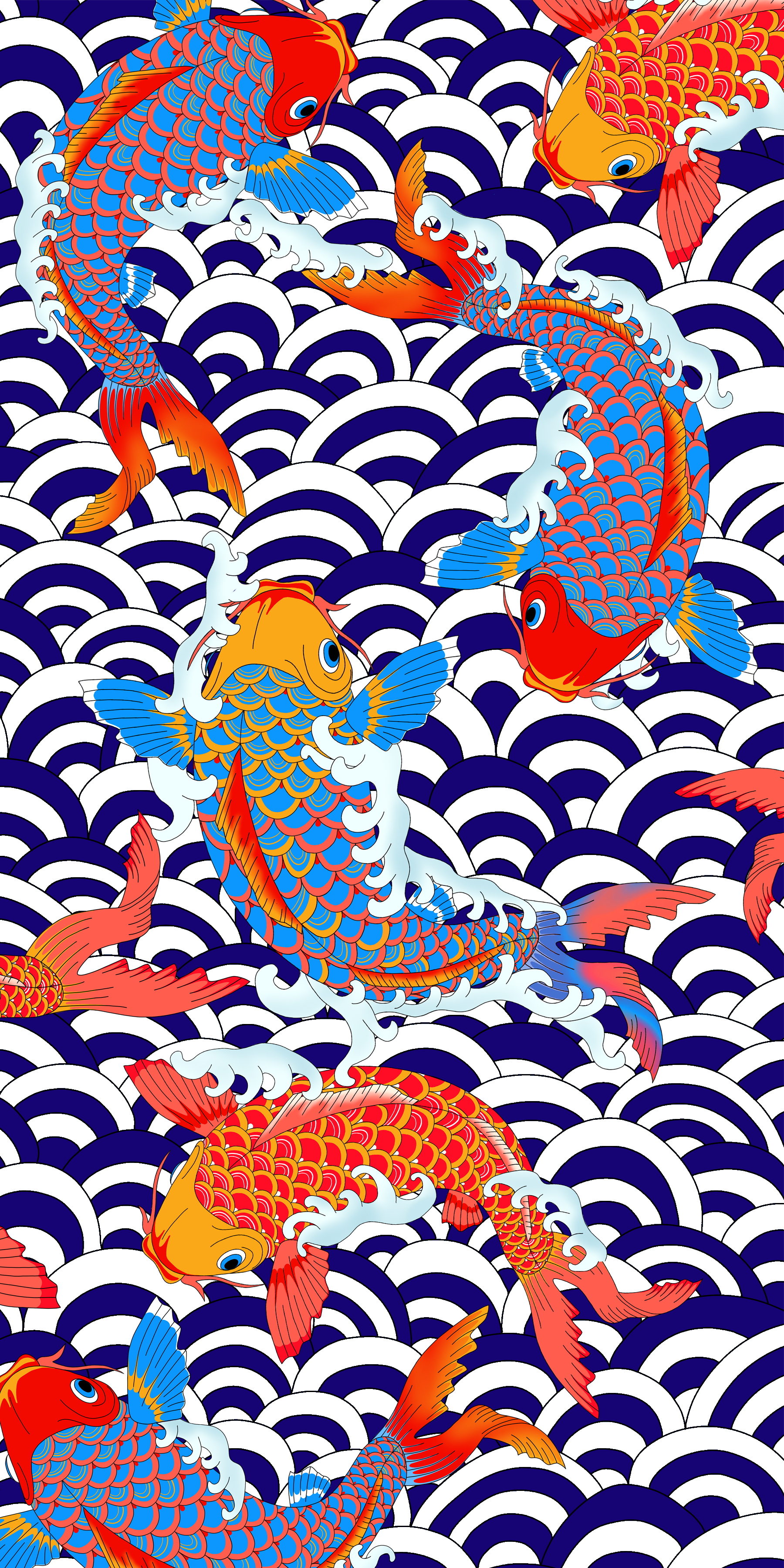 魚のデザインの壁紙,図,エレクトリックブルー,パターン,アート,魚