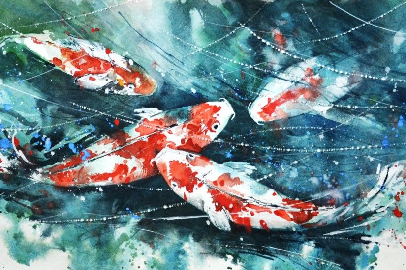 fonds d'écran de poissons de couleur,koi,peinture aquarelle,conception graphique,l'eau,illustration