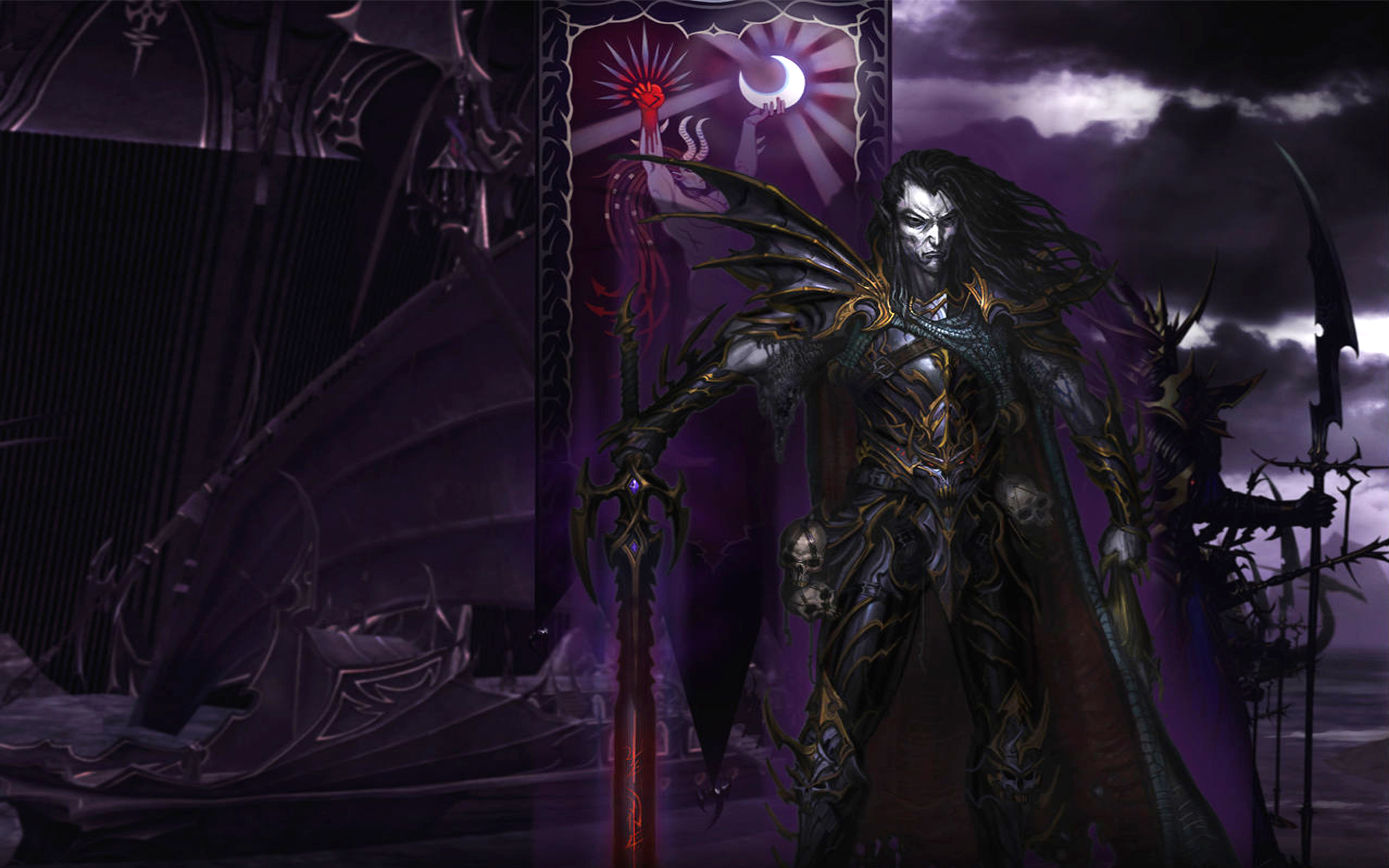 dark elf wallpaper,cg artwork,darkness,purple,violet,fictional character