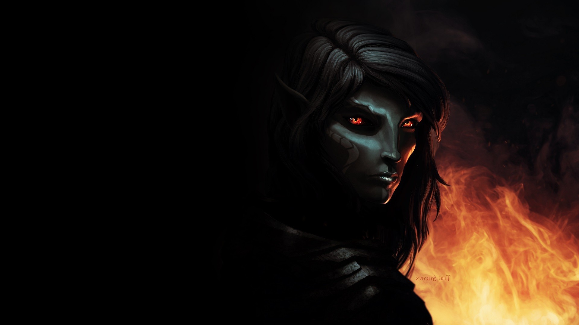 dark elf wallpaper,face,darkness,cg artwork,demon,fictional character