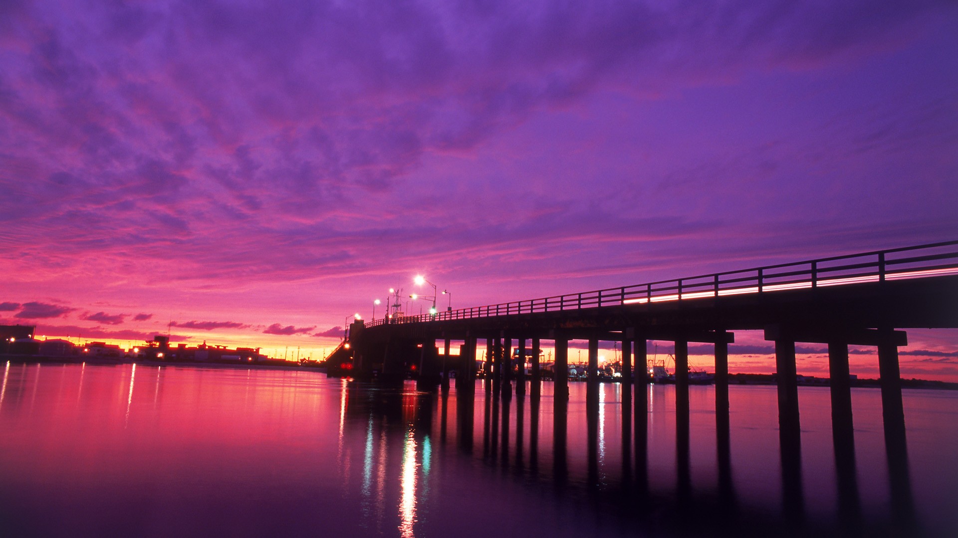 papier peint en jersey,ciel,pont,réflexion,l'eau,violet