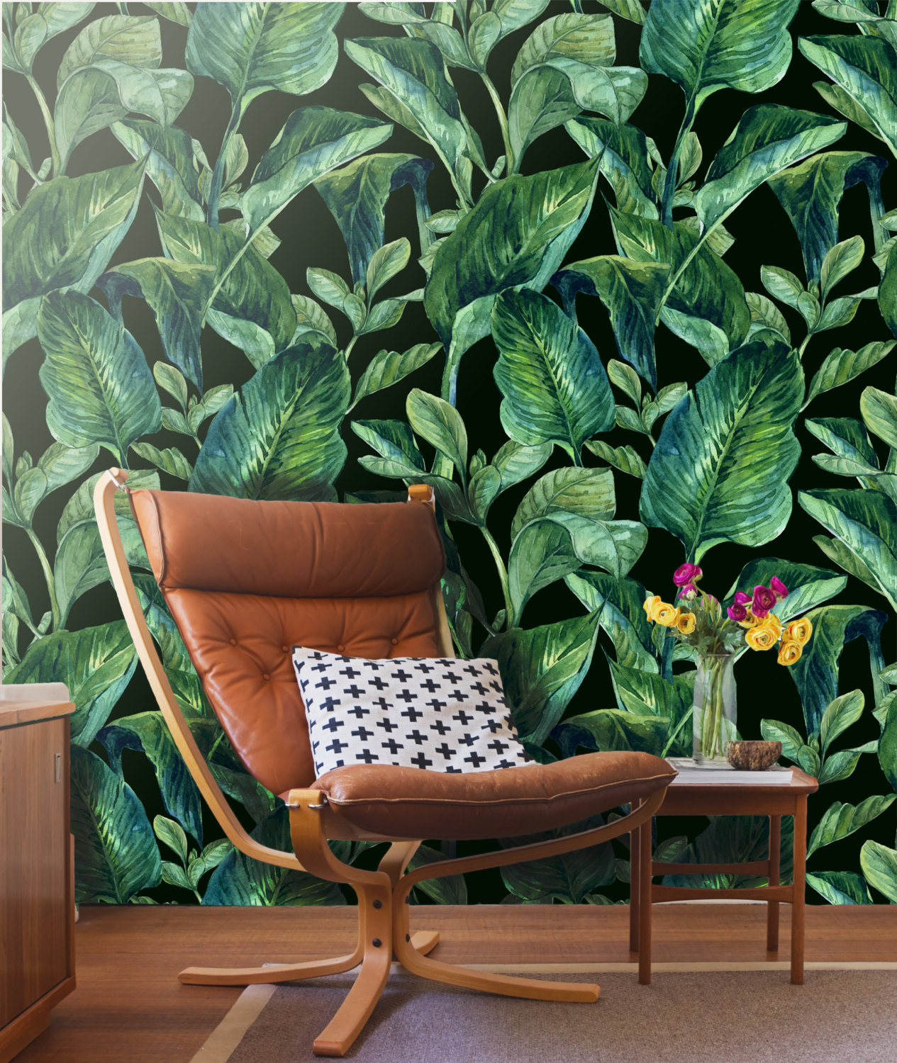 large leaf wallpaper,green,furniture,leaf,plant,houseplant