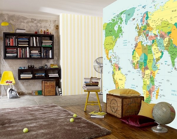 papel pintado dormitorio adolescente,habitación,diseño de interiores,pared,sala,amarillo