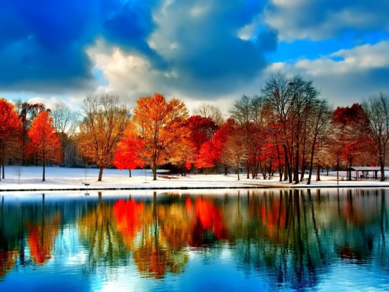 seasons wallpaper,reflection,sky,natural landscape,nature,water