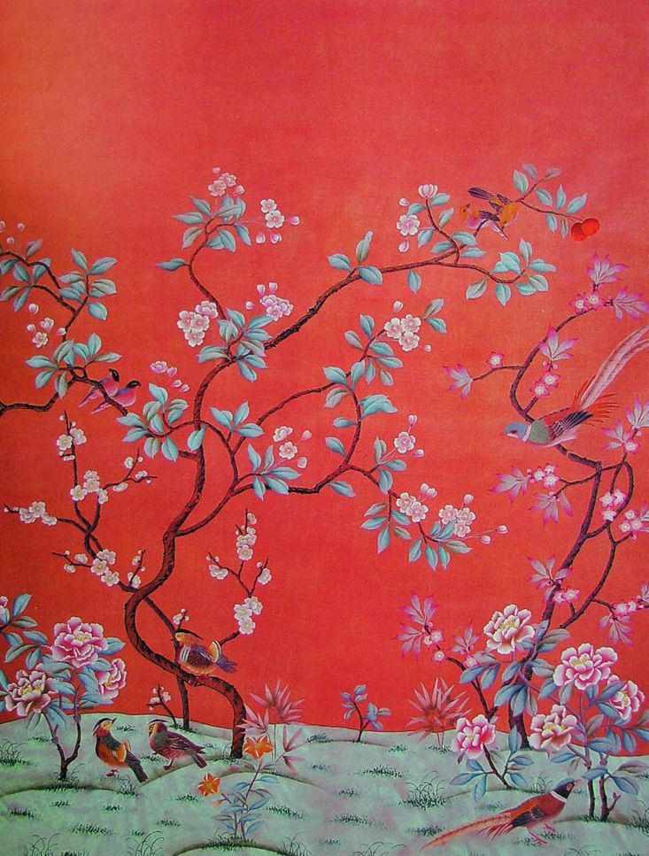 壁紙アジアデザイン,赤,花,桜の花,花,ペインティング