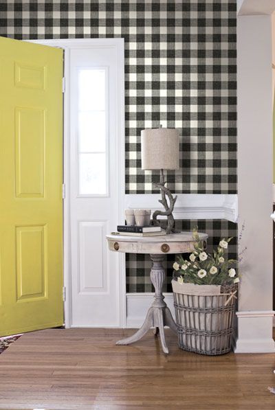 papier peint à carreaux jaunes,chambre,design d'intérieur,rideau,meubles,traitement de fenêtre