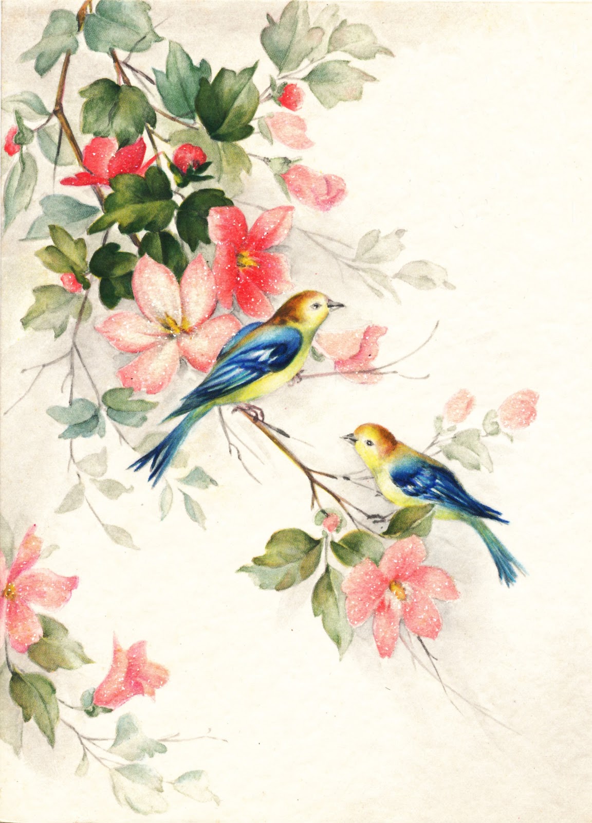 papier peint floral et oiseau,oiseau,peinture aquarelle,plante,fleur,illustration