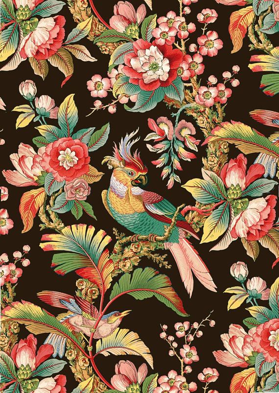 blumen  und vogeltapete,muster,textil ,blume,pflanze,design